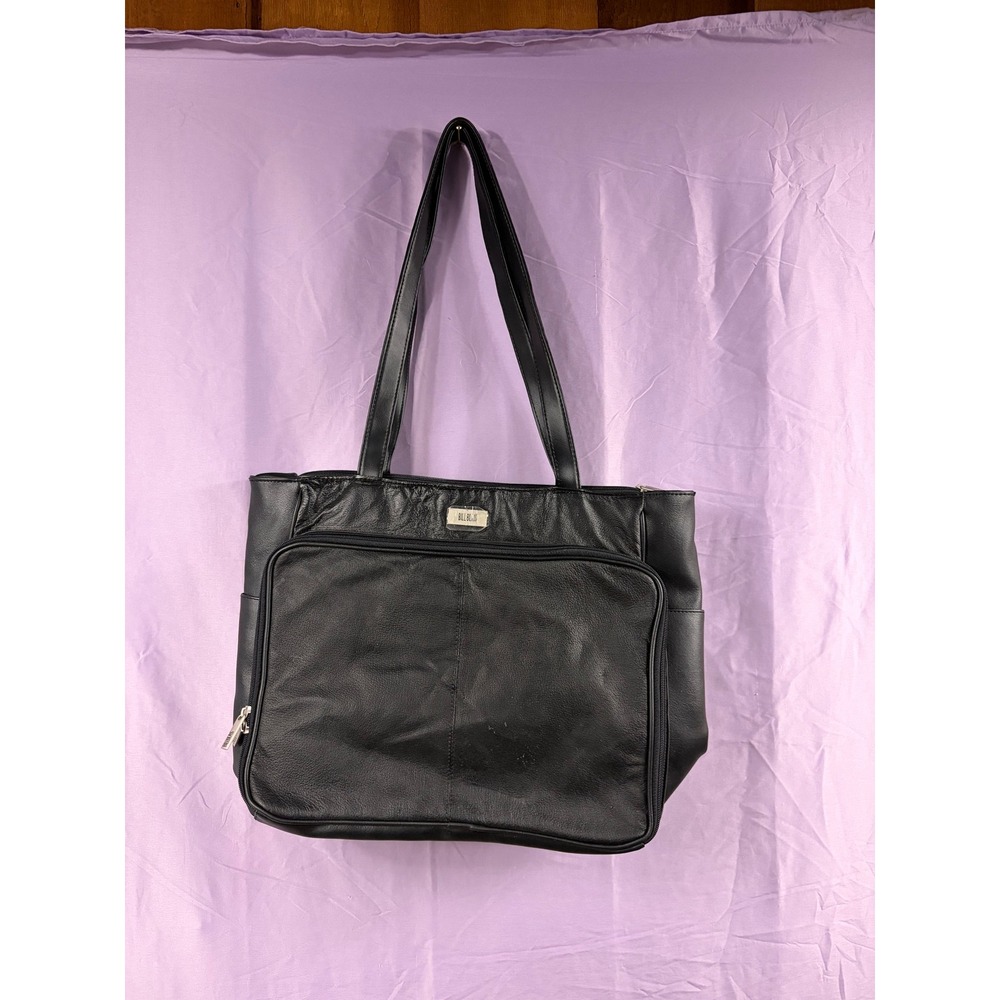 Bill Blass Black Leather Tote Bag Shoulder Bag Organizational Work Travel Bag